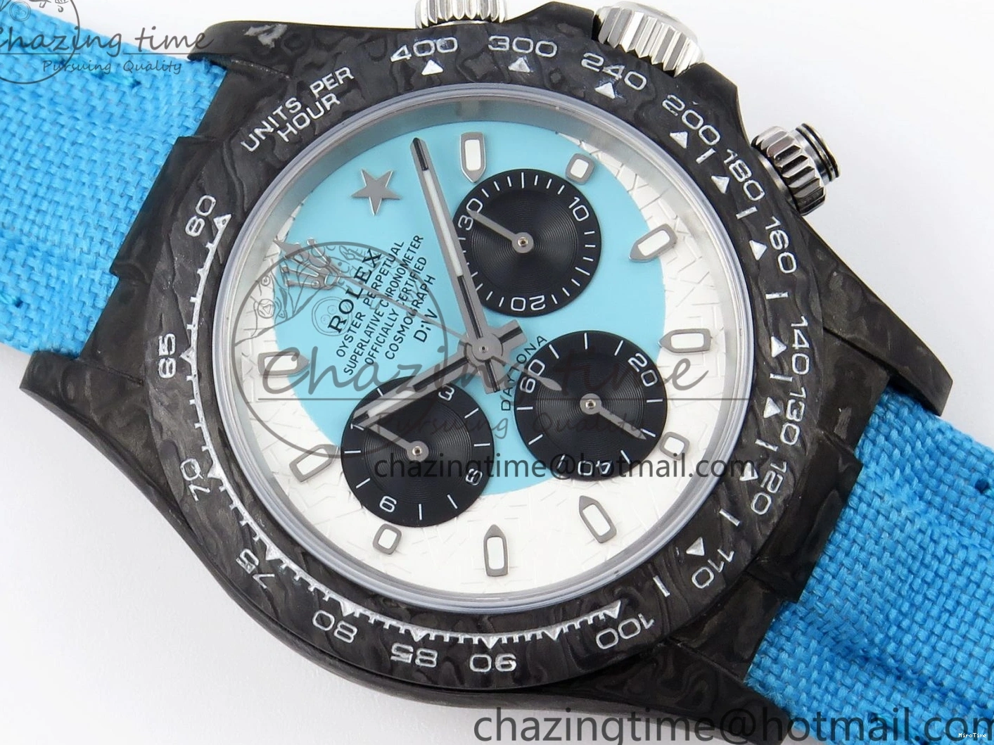 MiroTime 0319 Casual Daytona DIW Carbon Case and Bezel DIWF Edition White Blue Dial on Blue Nylon Strap A 1886